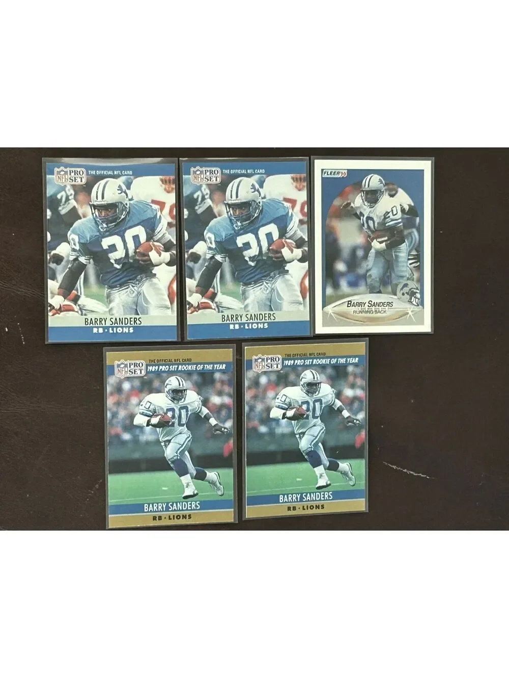 BARRY SANDERS ROOKIE COLLECTION 1990 PRO SET ROOKIE OF THE YEAR, FLEER/NM RC LOT
